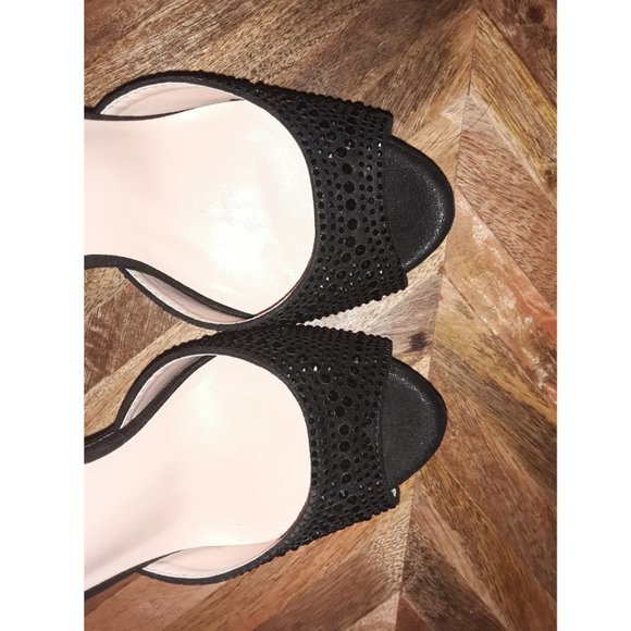 SOLD DREAM PAIRS Black Pearl Shine Swan Platform Pump Peep Toe High Heels - 5 in - Picture 7 of 16